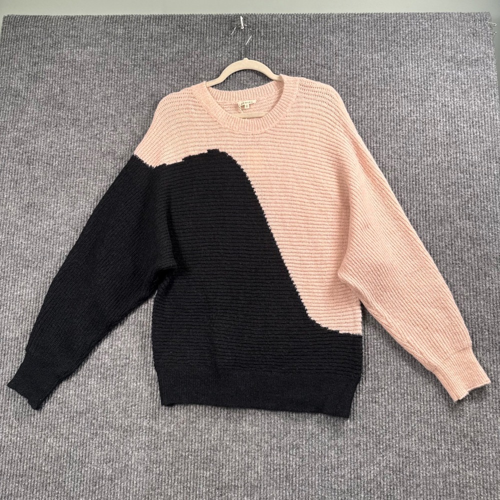 JODIFL Soft‎ Girl Colorblock Sweater Womens Small Pink Black Ribbed Knit NWT